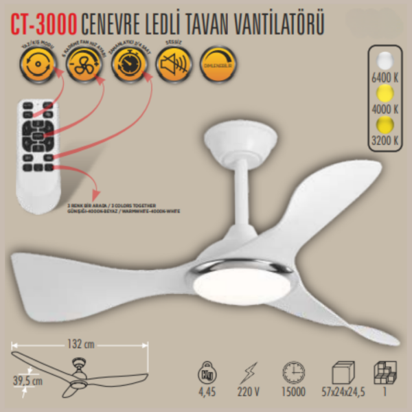CATA CENEVRE LEDLİ TAVAN VANTİLATÖRÜ Ct-3001